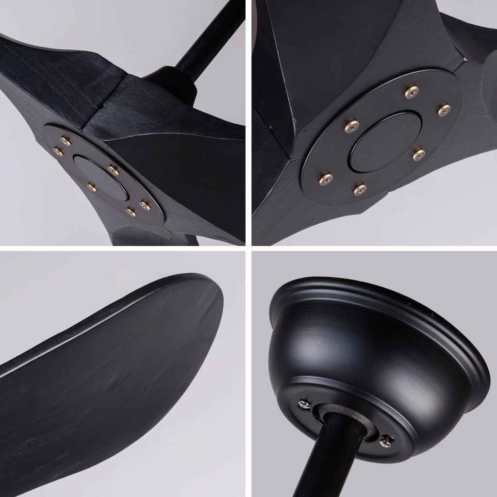 Ventilatore da soffitto da 42 pollici nero con 3 pale in legno massello e telecomando