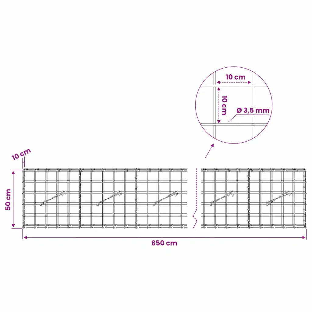 Gabione con Filo da 3,5 mm e Rete da 10x10 cm 650x10x50 cm 3462991