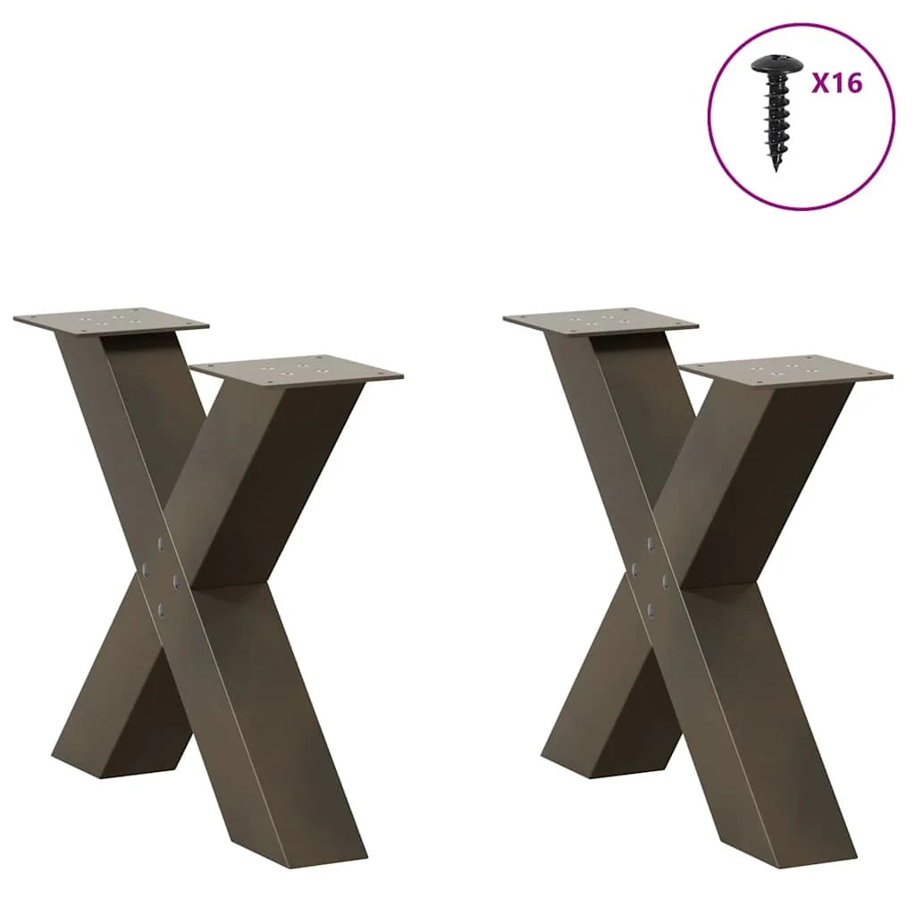 Set di 2 gambe per tavolino a X con piedini regolabili 60 x 42-43 cm in acciaio naturale 02_0057235