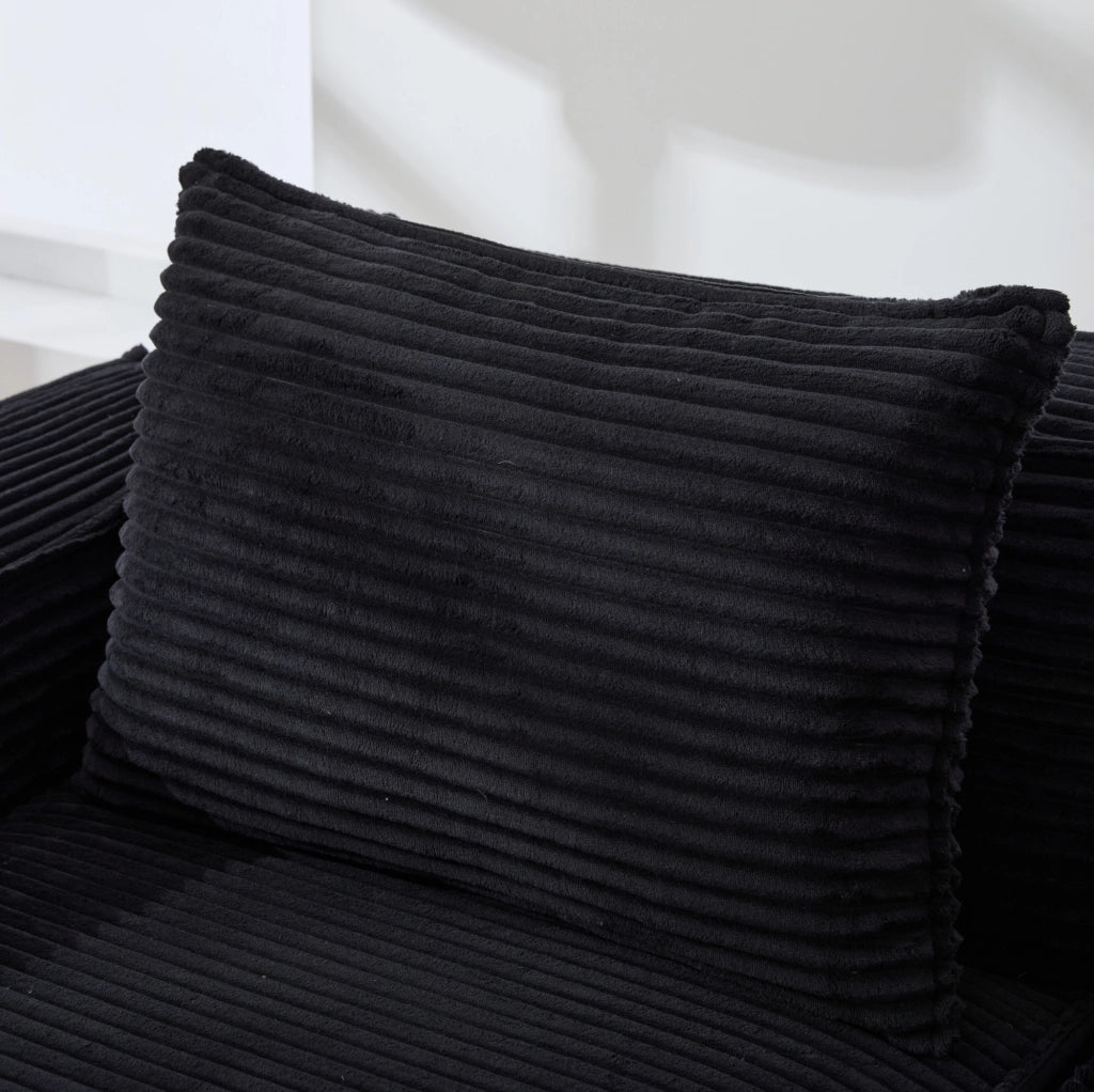Divano a 2 posti modulare in corduroy con 2 pouf, portabicchieri e tasche laterali, imbottitura con molle e schiuma ad alta densità, 188x162x75 cm