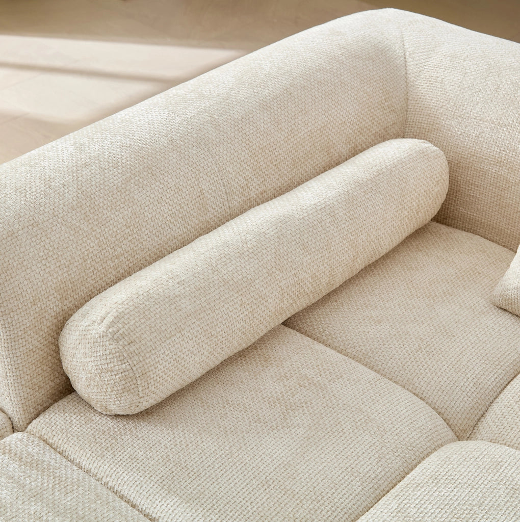 DIVANO Beige in Chenille con Imbottitura in Schiuma e Molle