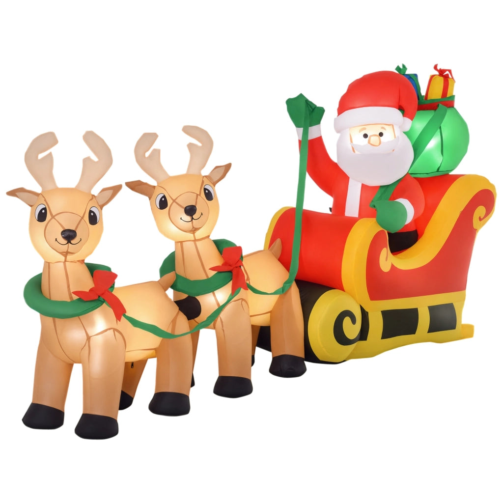 Babbo Natale Inflabile con Slitta e Renne Luci LED ¨C zephmum ¨C Decorazione Esterna 240x57x112 cm