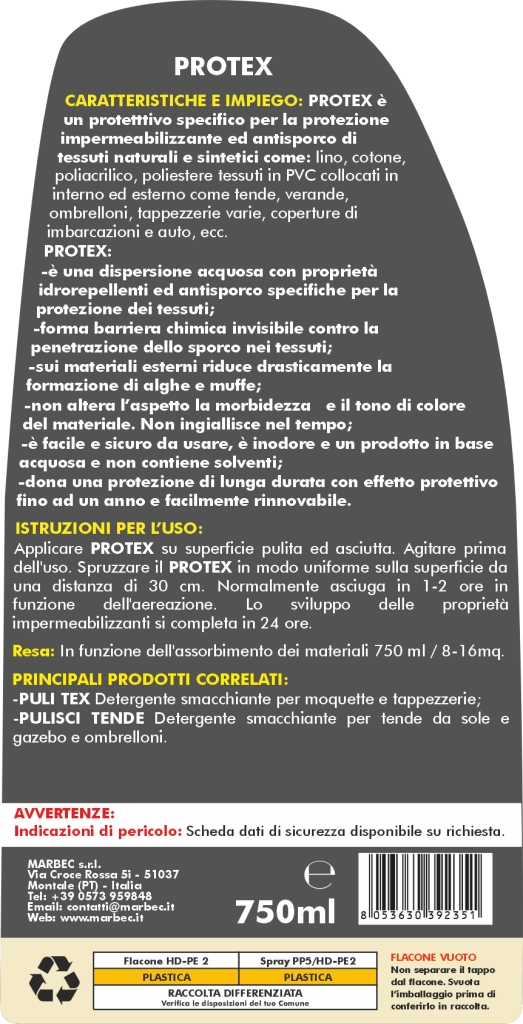 Protettivo antisporco per tessuti PROTEX 750ML