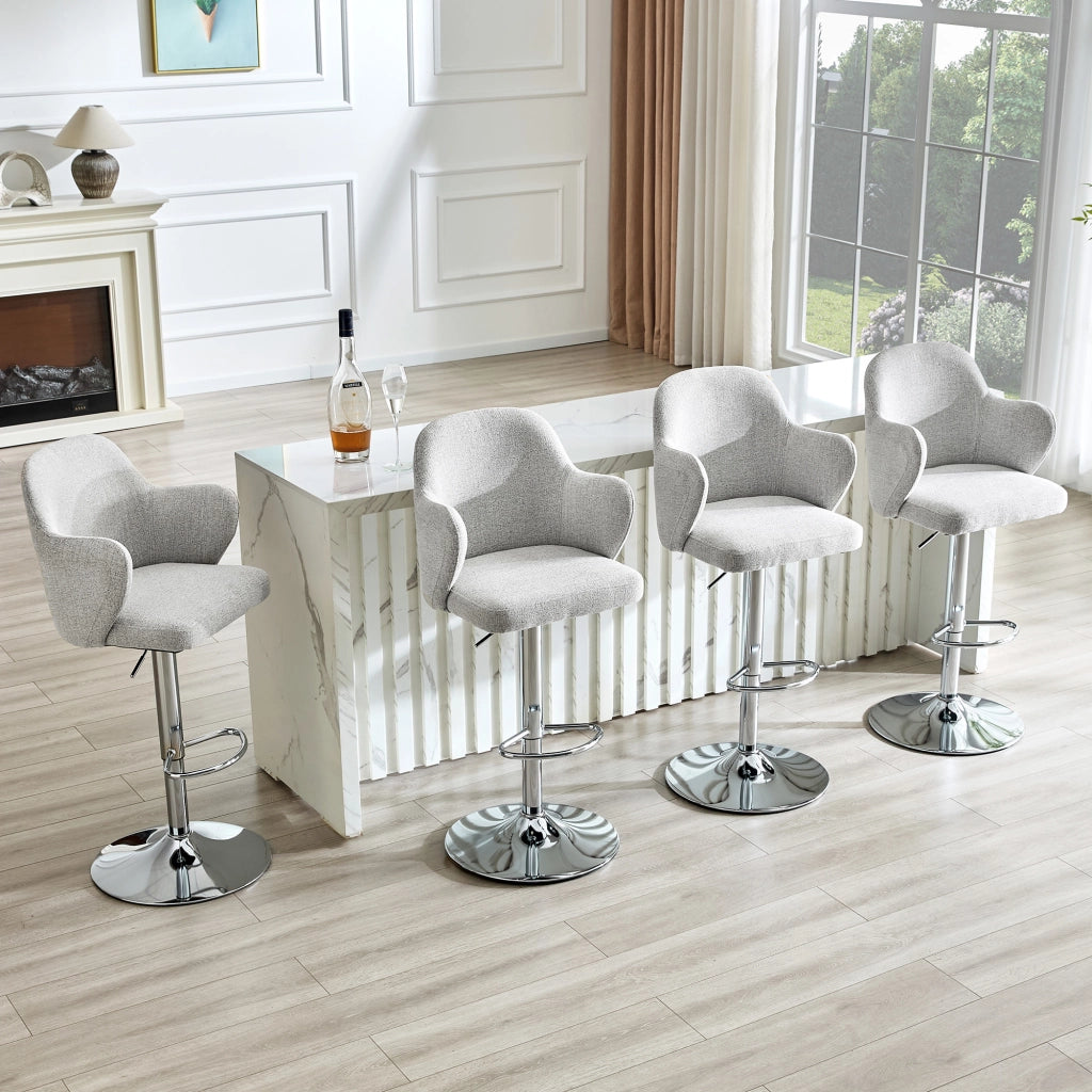 Sgabelli da bar set di 2 in tessuto grigio chiaro girevoli a 360° regolabili in altezza con braccioli e poggiapiedi