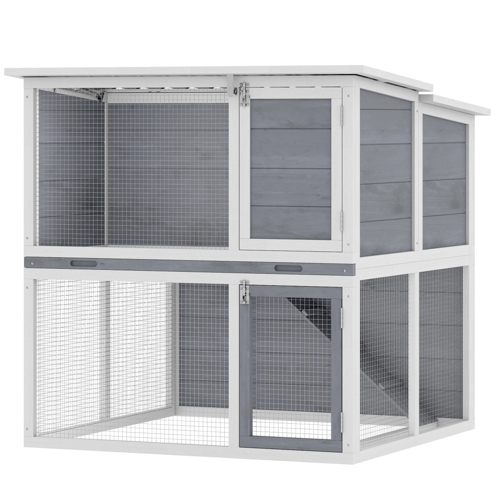 Gabbia per conigli esterna a 2 piani ¨C zephmum ¨C 98x95x102.5cm grigio
