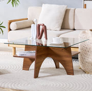 Tavolino da salotto quadrato 80x80 cm in vetro e MDF effetto noce HOMVRA