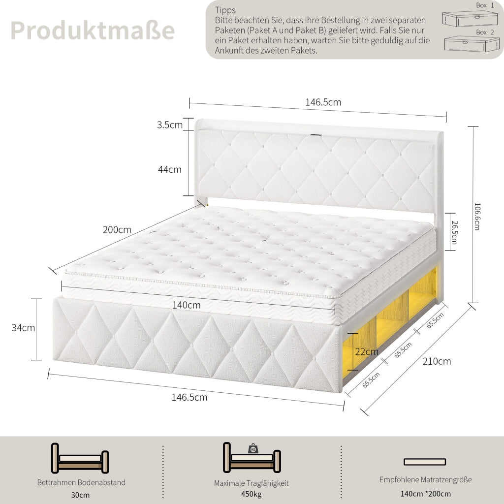 letto imbottito teddy bianco 140 x 200 cm