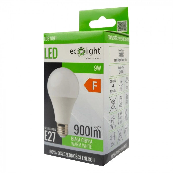 Lampadina LED E27 9W 900lm 3000K non dimmer Ecolight