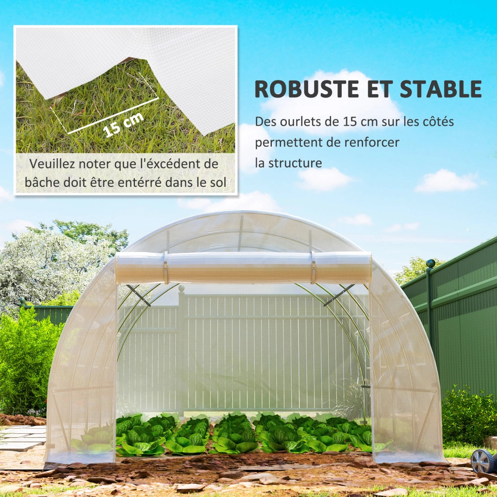 Telo di ricambio per serra a tunnel in PE bianco 12 m² 4 x 3 x 2 m impermeabile anti-UV con 8 finestre e porta per giardino