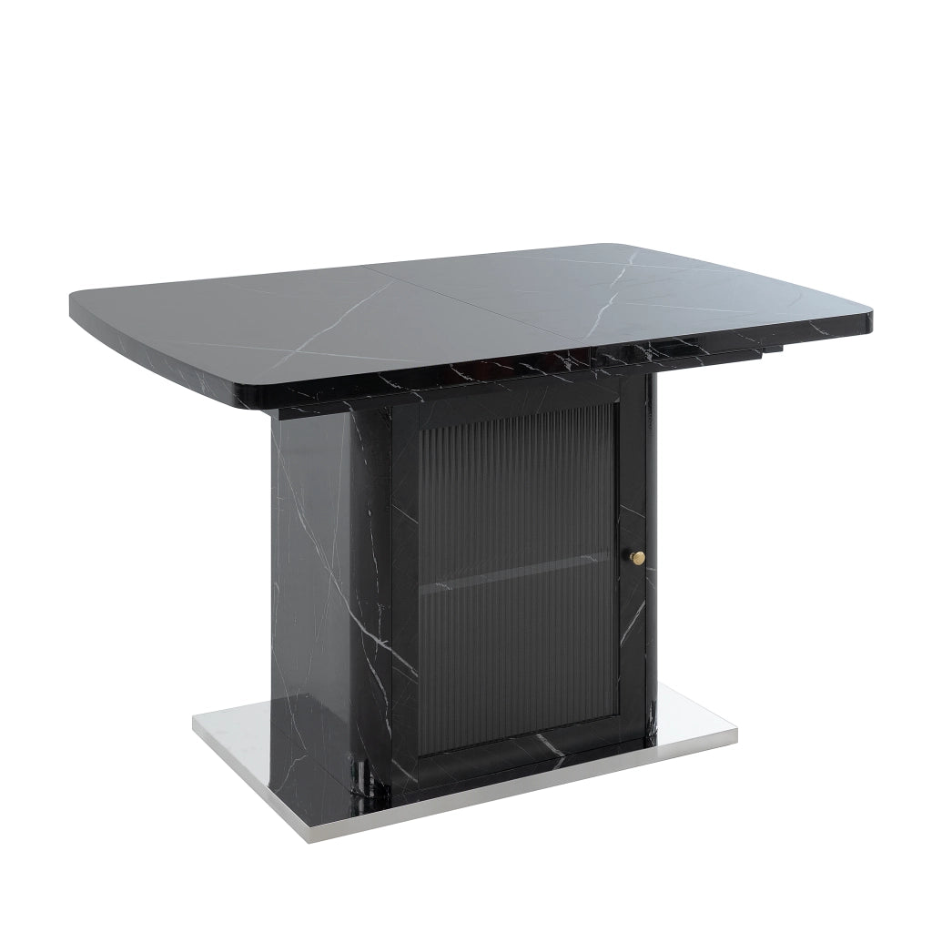 Tavolo da pranzo rettangolare allungabile 120-160x80 cm con mobile contenitore, nero marmo