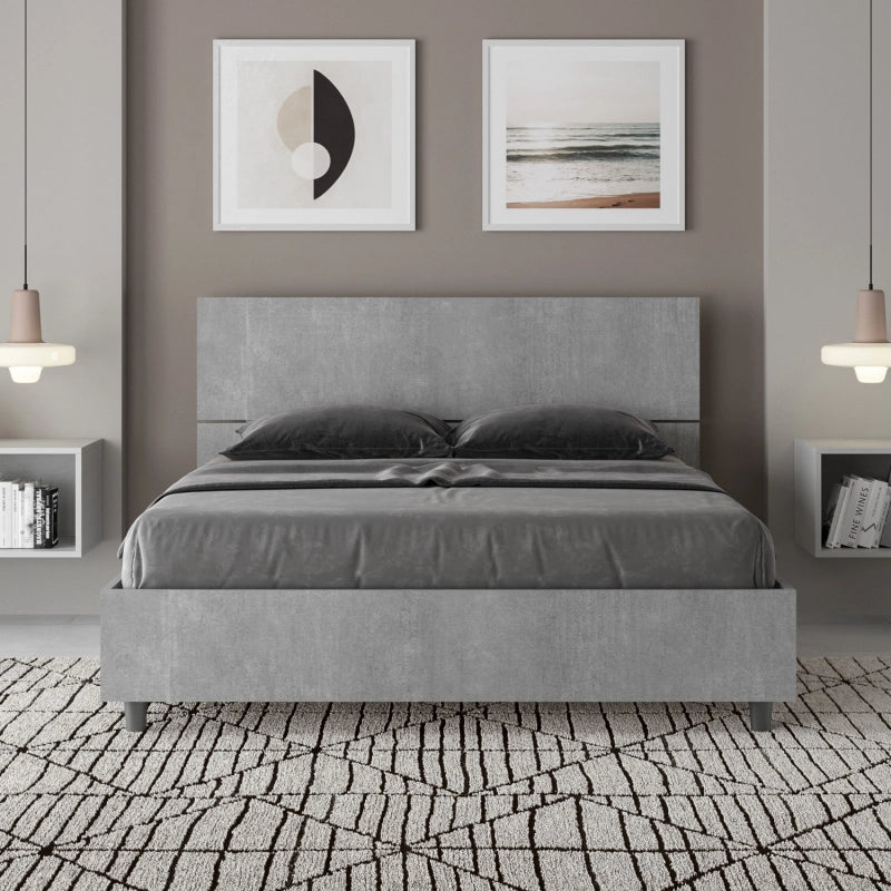 Letto Matrimoniale francese 140x200 cm testata inclinata Demas - Senza rete,Grigio
