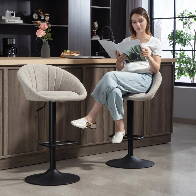 Set di 2 sgabelli da bar regolabili e girevoli con schienale e braccioli, beige