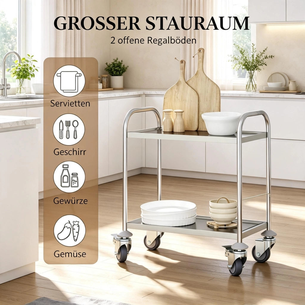 CARRELLO DA CUCINA 80x45x82 cm Grigio in Acciaio Inossidabile Cromato