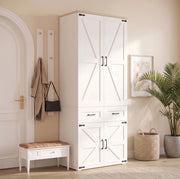 Armadio guardaroba 4 ante con 5 cassetti e 2 appendiabiti; 90x50x200 cm; MDF bianco