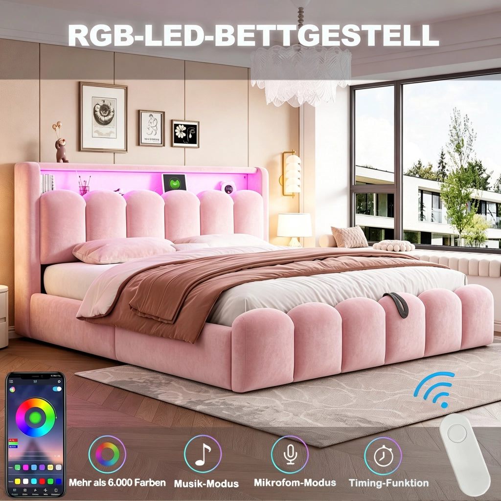 letto imbottito velluto rosa 189 x 228.5 cm