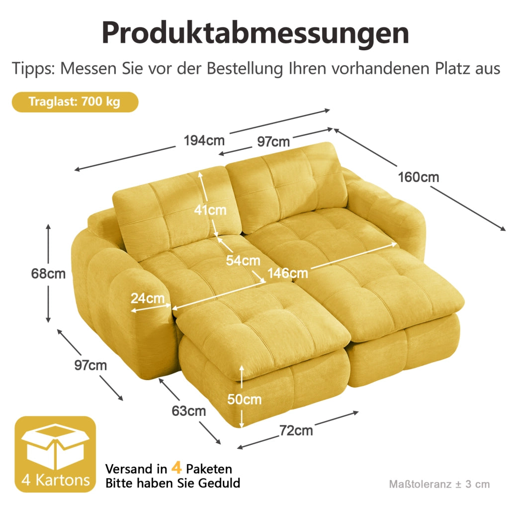DIVANO Modulare 194x160 cm in Chenille Giallo