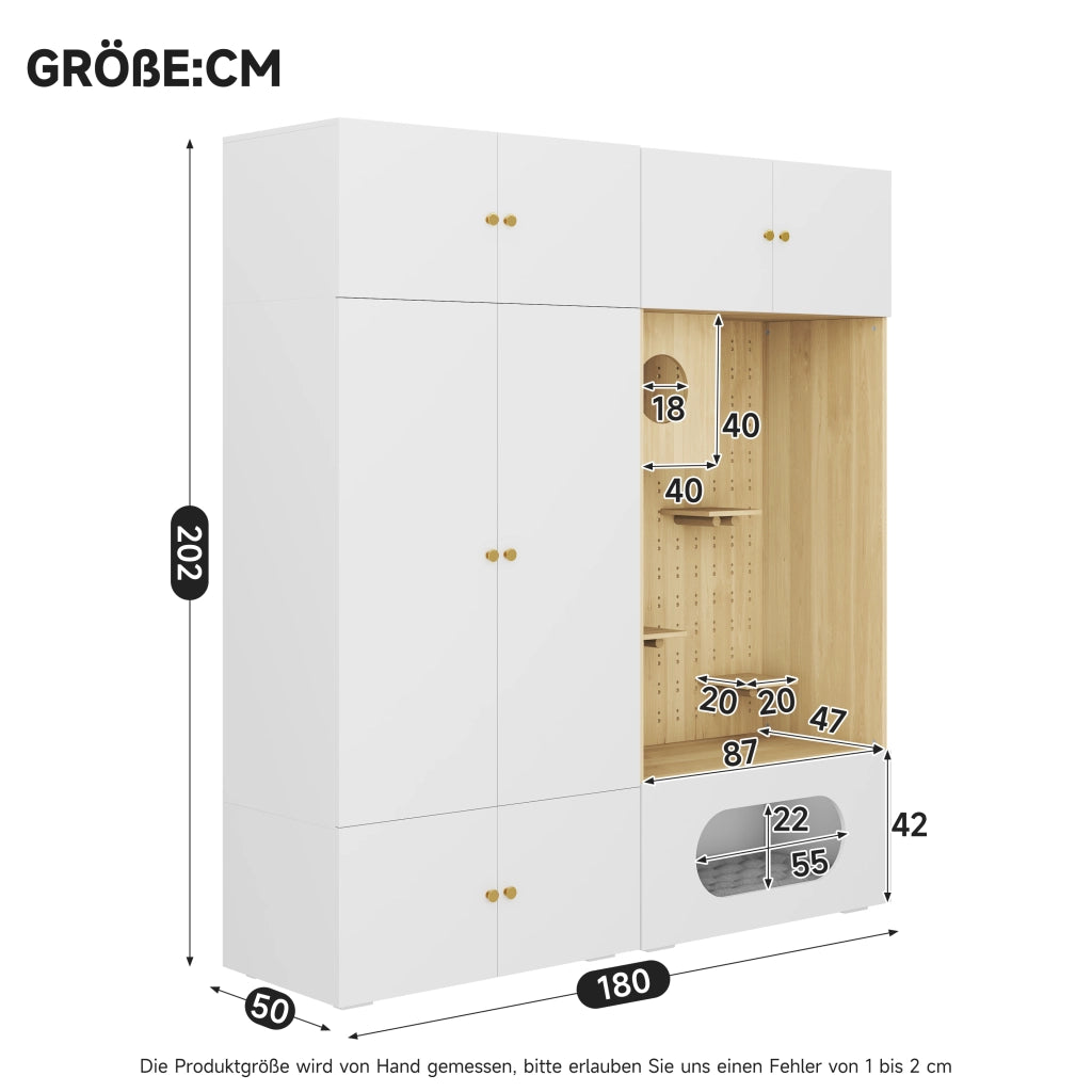 Armadio 2 in 1 con spazio per gatto e parete arrampicata 180x50x200 cm bianco effetto legno
