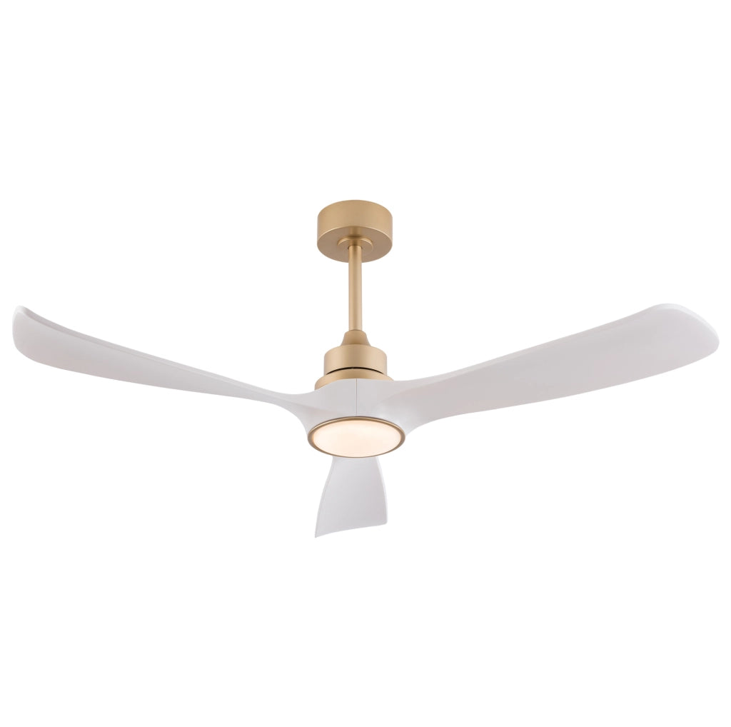 Ventilatore da soffitto 52 pollici con luce e telecomando, ABS bianco e oro