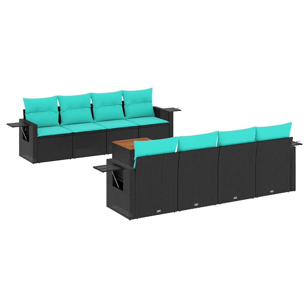 Set Divani da Giardino 9 pz con Cuscini Nero in Polyrattan 3224482