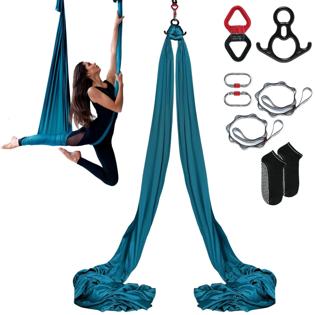 Kit amaca per yoga aerea YJ-0077-S1008 in nylon verde 8 x 2,8 m set completo robusto per casa