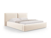 Cosmopolitan Design - Letto a cassettone con testiera doppia "Arendal" 180x200cm in velluto beige chiaro 