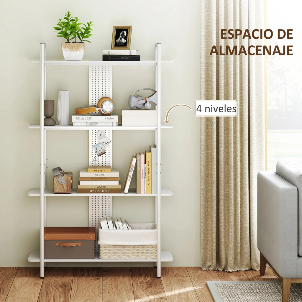 Libreria 4 Ripiani con Pannello Perforato e Struttura Metallo ¨C Xylo ¨C Bianco Scaffale Stretto Ufficio
