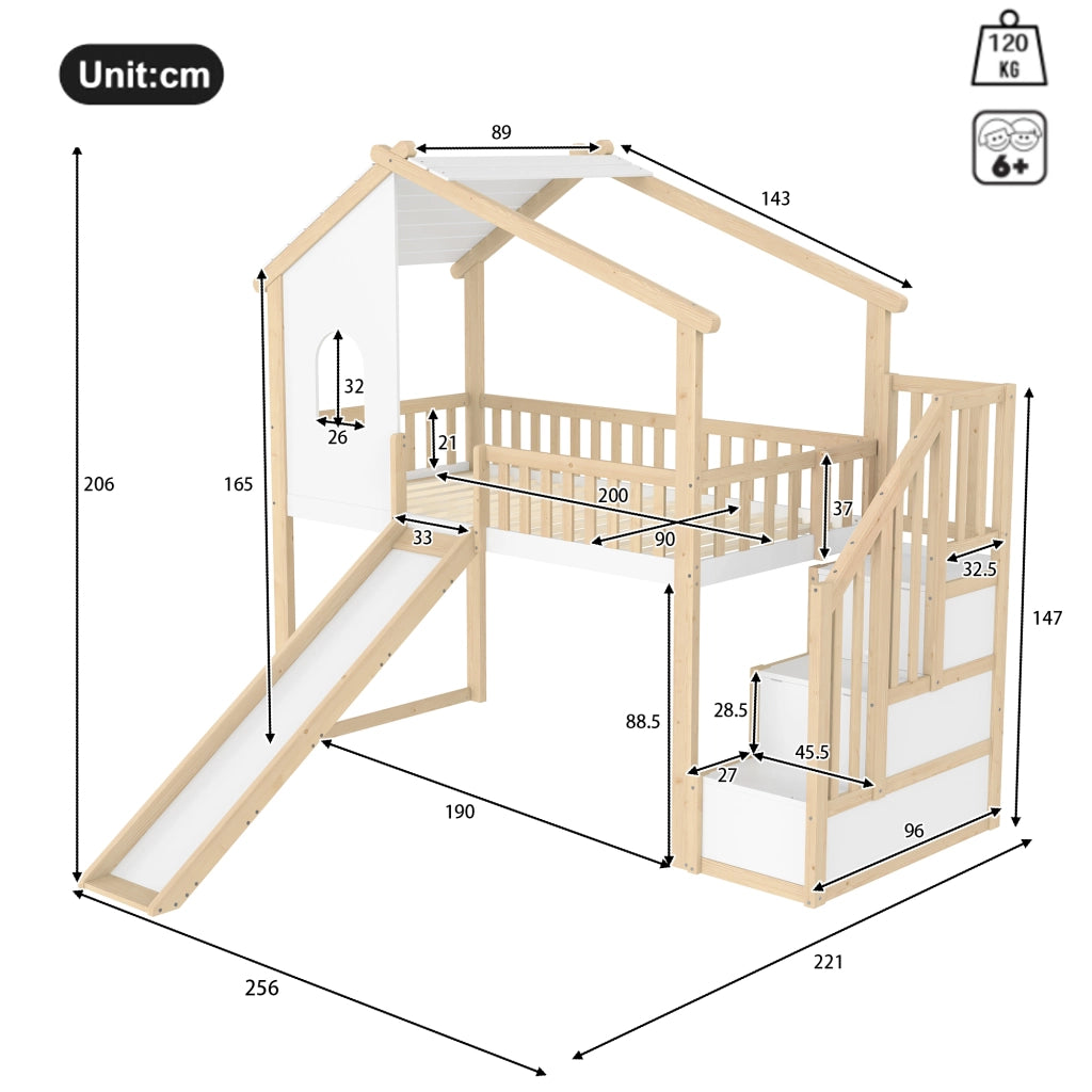 Letto a soppalco 90 ¡Á 200 cm con scrivania; 4 cassetti; LED; presa USB e Type-C; metallo e MDF nero