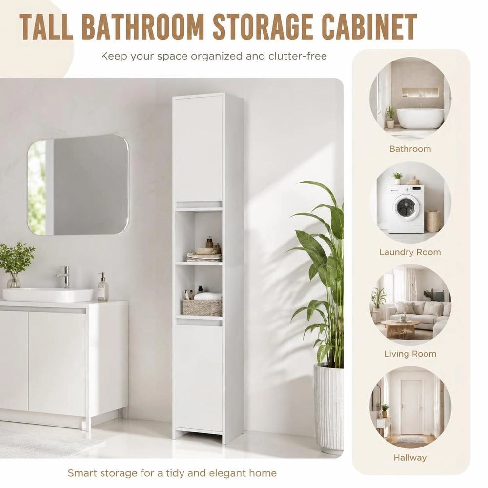 Bathroom Cabinet, White, 30x30x183.5 Cm, Wood-based Material