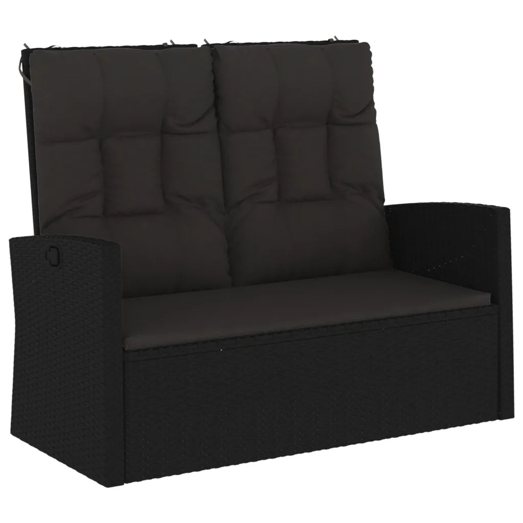 Panchina da Giardino | Panca da Giardino Reclinabile con Cuscini 118cm Polyrattan Nero