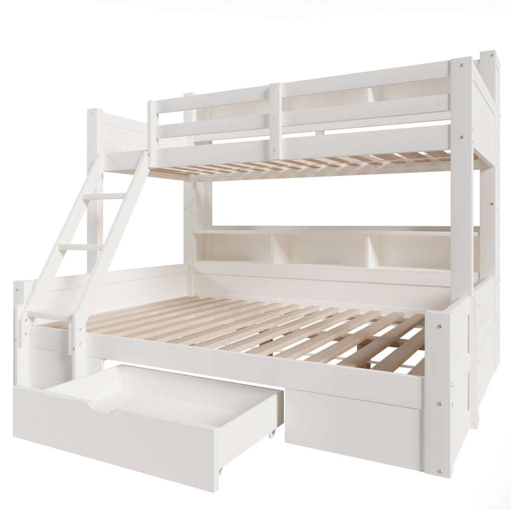 Letto a castello 90x200 e 140x200 cm con LED, cassetto e ripiani bianco