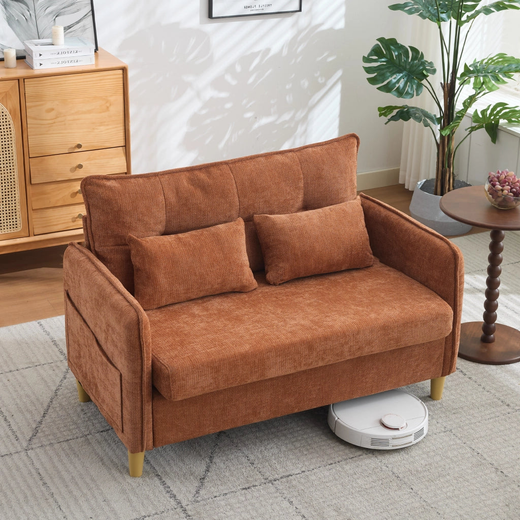 Divano 2 Posti con Braccioli e Tasche Laterali ¨C MINIMAL ¨C Chenille Marrone 127 cm