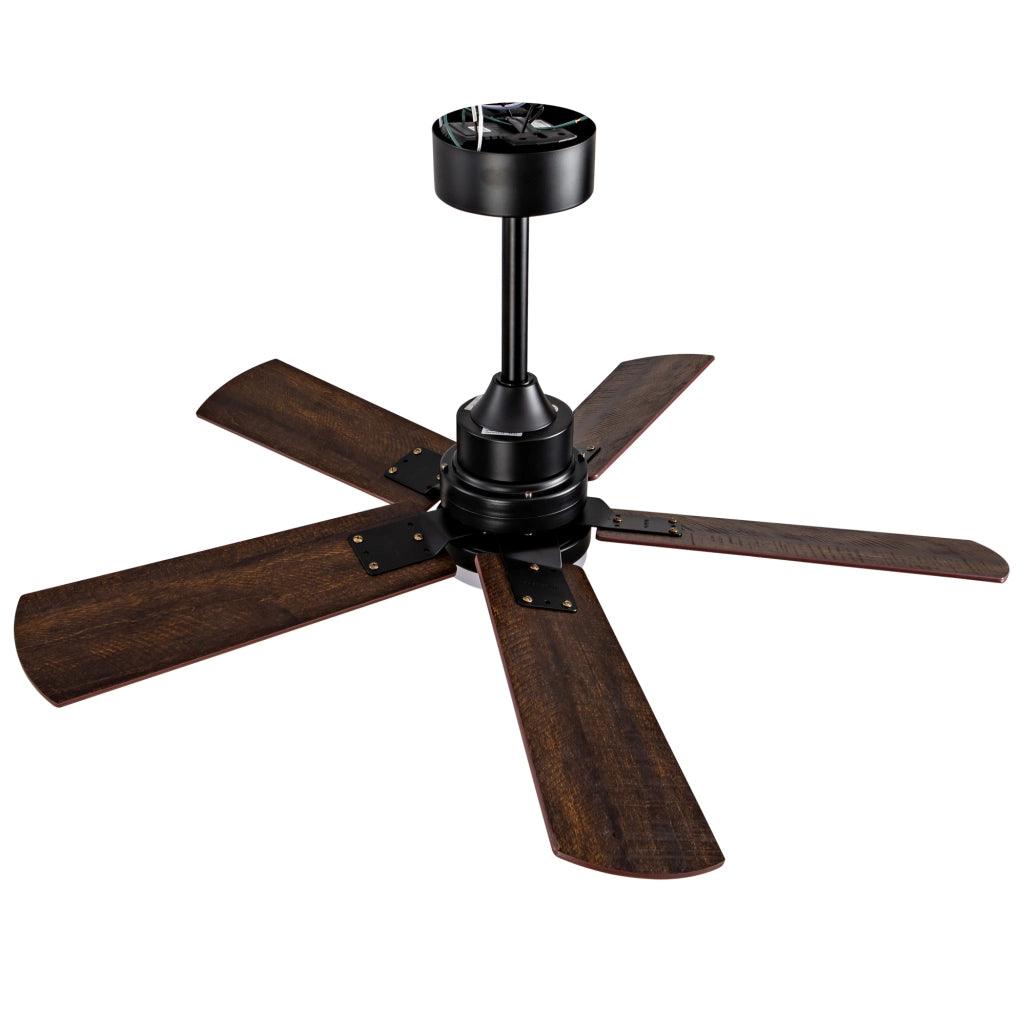 Ventilatore da soffitto nero da 42 pollici con luce dimmerabile e telecomando per interni ed esterni