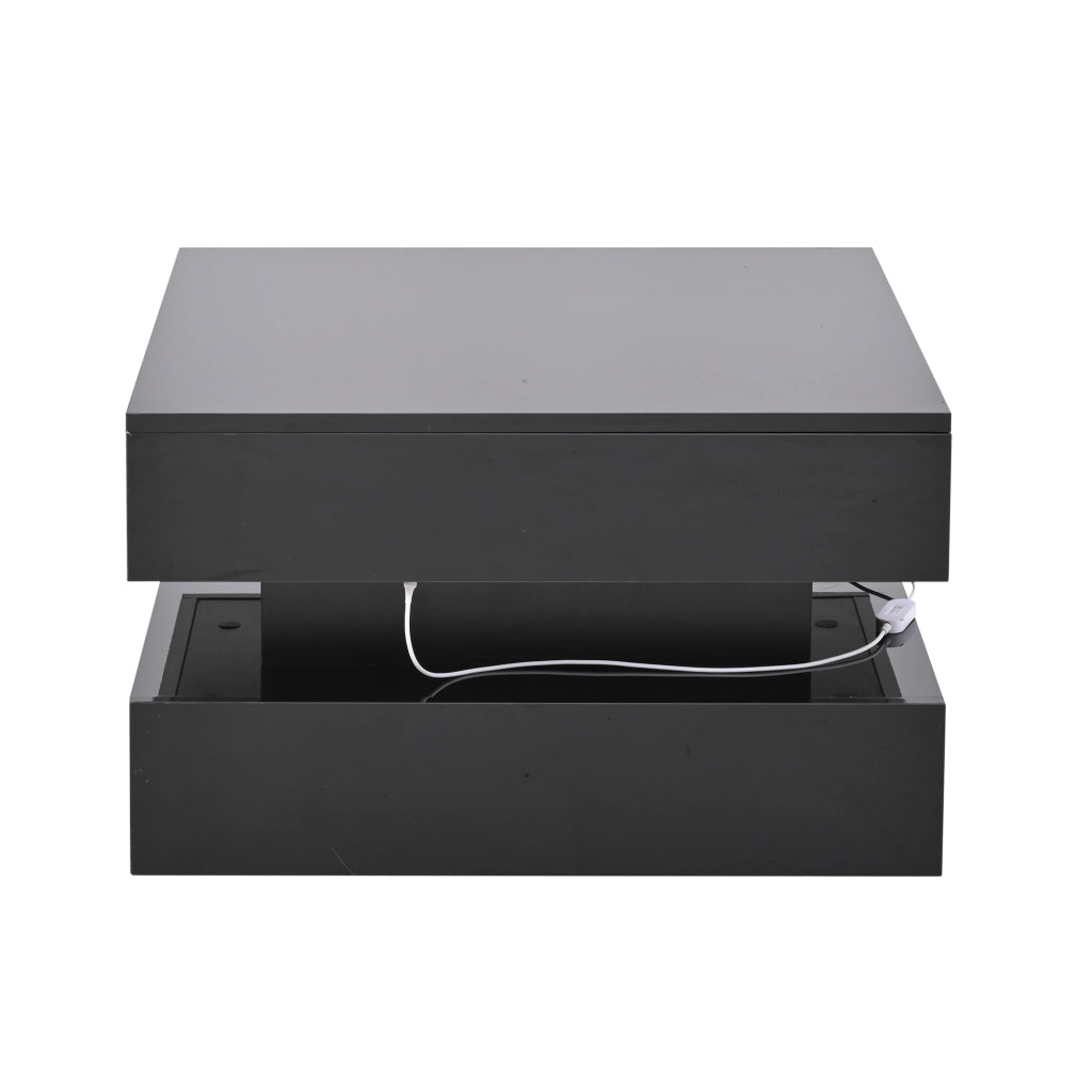 Tavolino da salotto sollevabile nero lucido con luci LED 65x65 cm