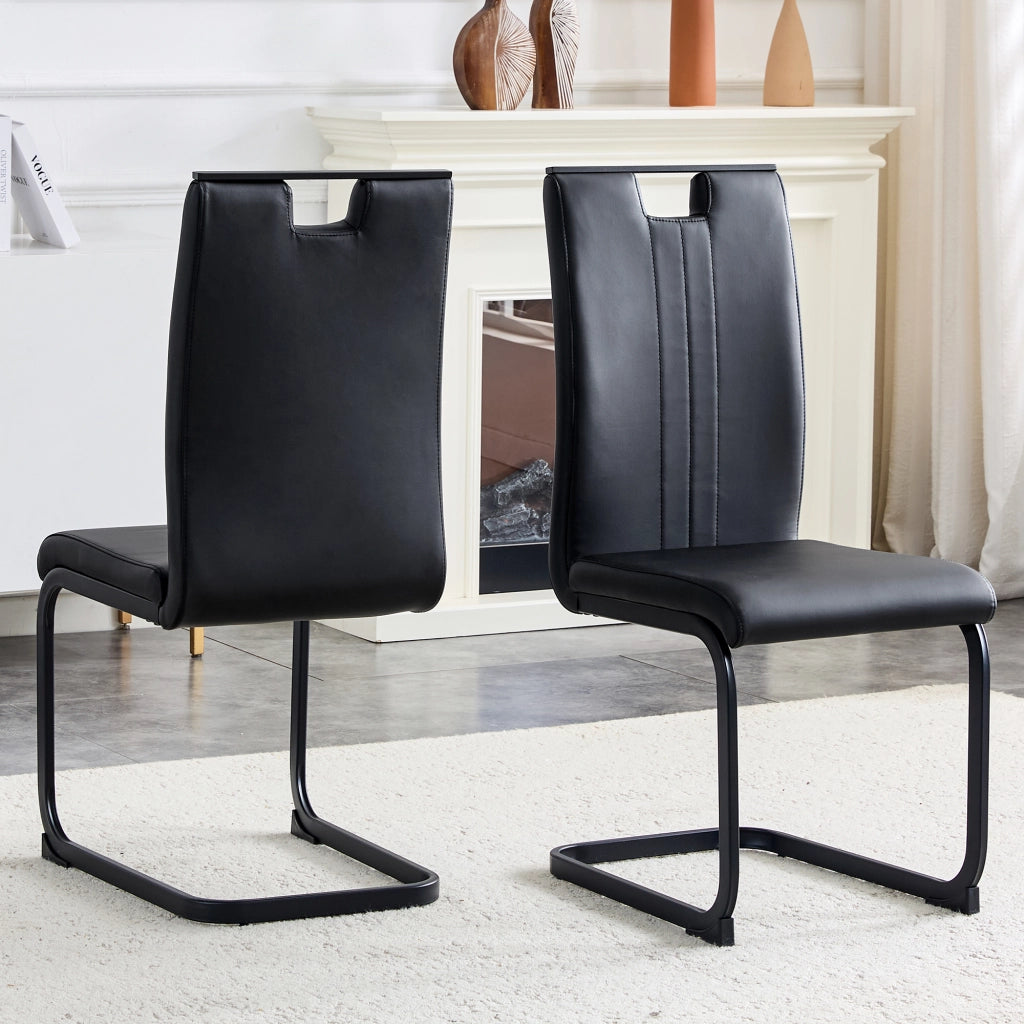 Set di 2 sedie da sala da pranzo con schienale ergonomico e piedini antiscivolo in PU nero 75 × 47,5 × 44,5 cm
