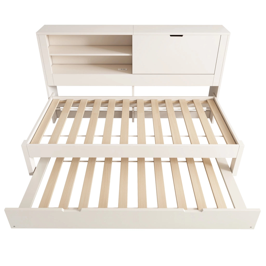 Divano letto 90x190 cm con letto estraibile 90x190 cm; USB e USB-C; vano contenitore; legno bianco