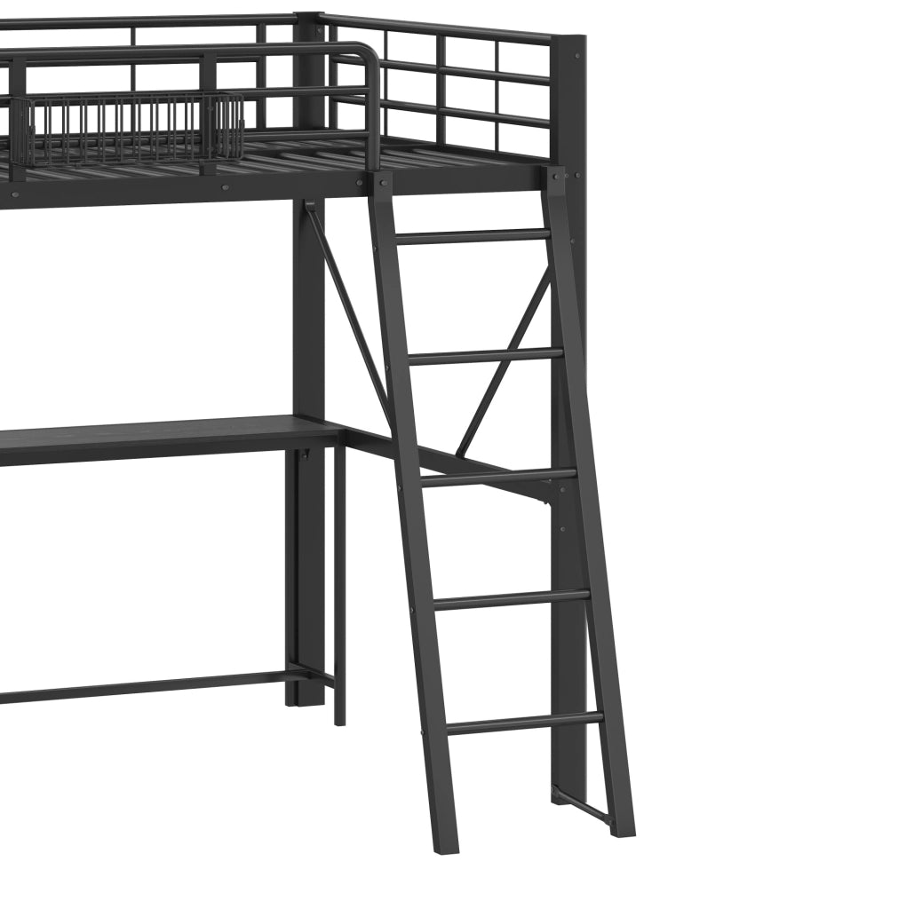 Letto soppalcato 140x200 in metallo nero con scrivania， LED e USB， senza materasso