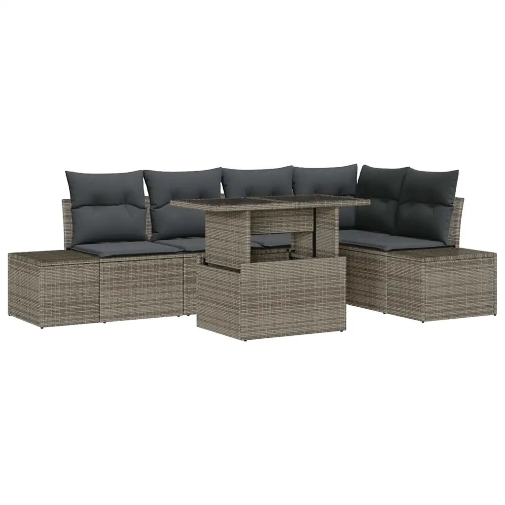 Set Divano da Giardino 6 pcs Grigio Poly Rattan