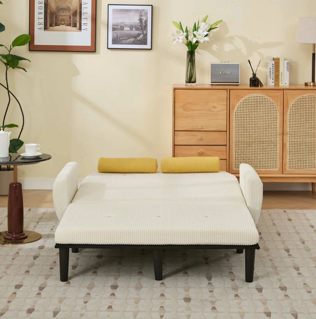 Divano 2 posti 133,5x77x85 cm avorio – convertibile, schienale regolabile, velluto a coste