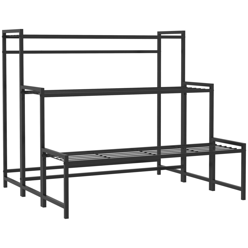 Portapiante a 3 livelli in metallo nero con ripiani a griglia per interni ed esterni 75 × 70 × 66 cm