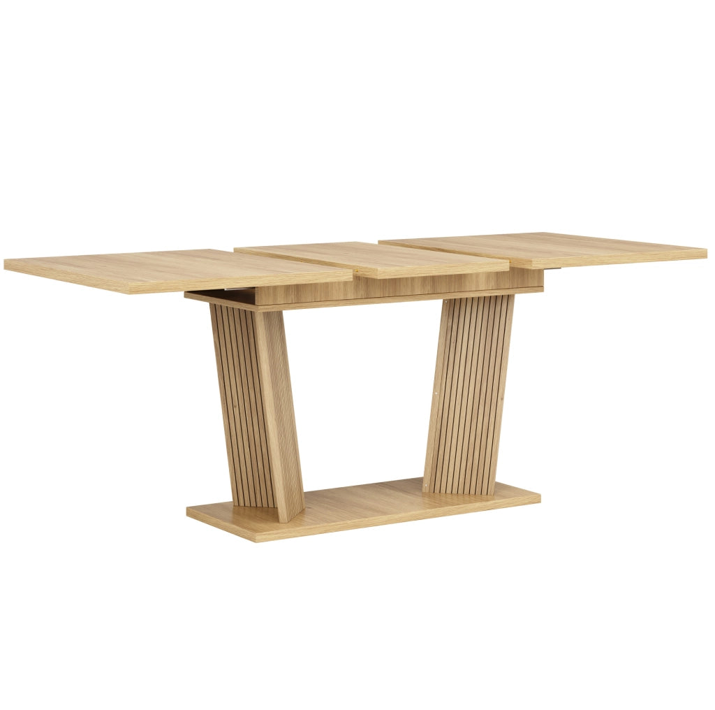 Tavolo da Pranzo Allungabile in MDF e Metallo, Design a Doppia Colonna, 120-160x80x76 cm, Marrone Naturale