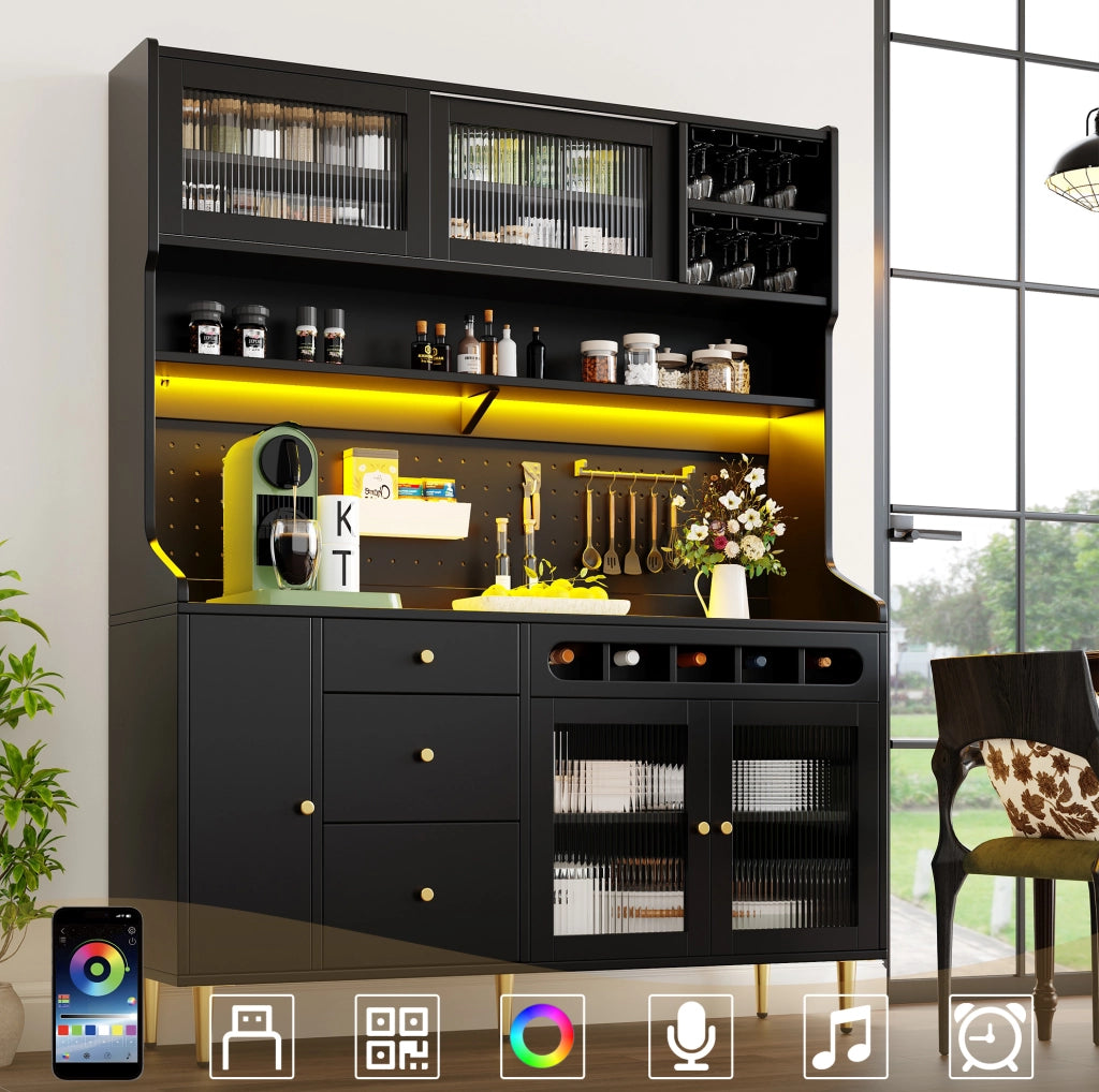 Mobiletto alto con luci LED e scaffali regolabili 145x39x171 cm nero