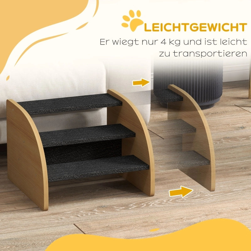Scaletta per animali a 3 gradini in poliestere color rovere con piedini antiscivolo; 38.5 × 38.5 × 30 cm