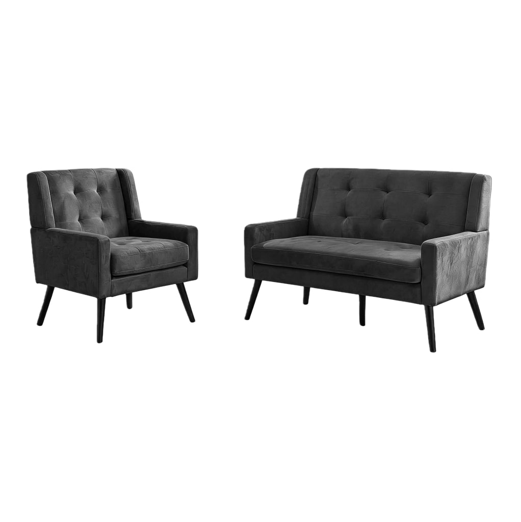 Set poltrona singola e poltrona 2 posti imbottite grigio scuro HOMVRA
