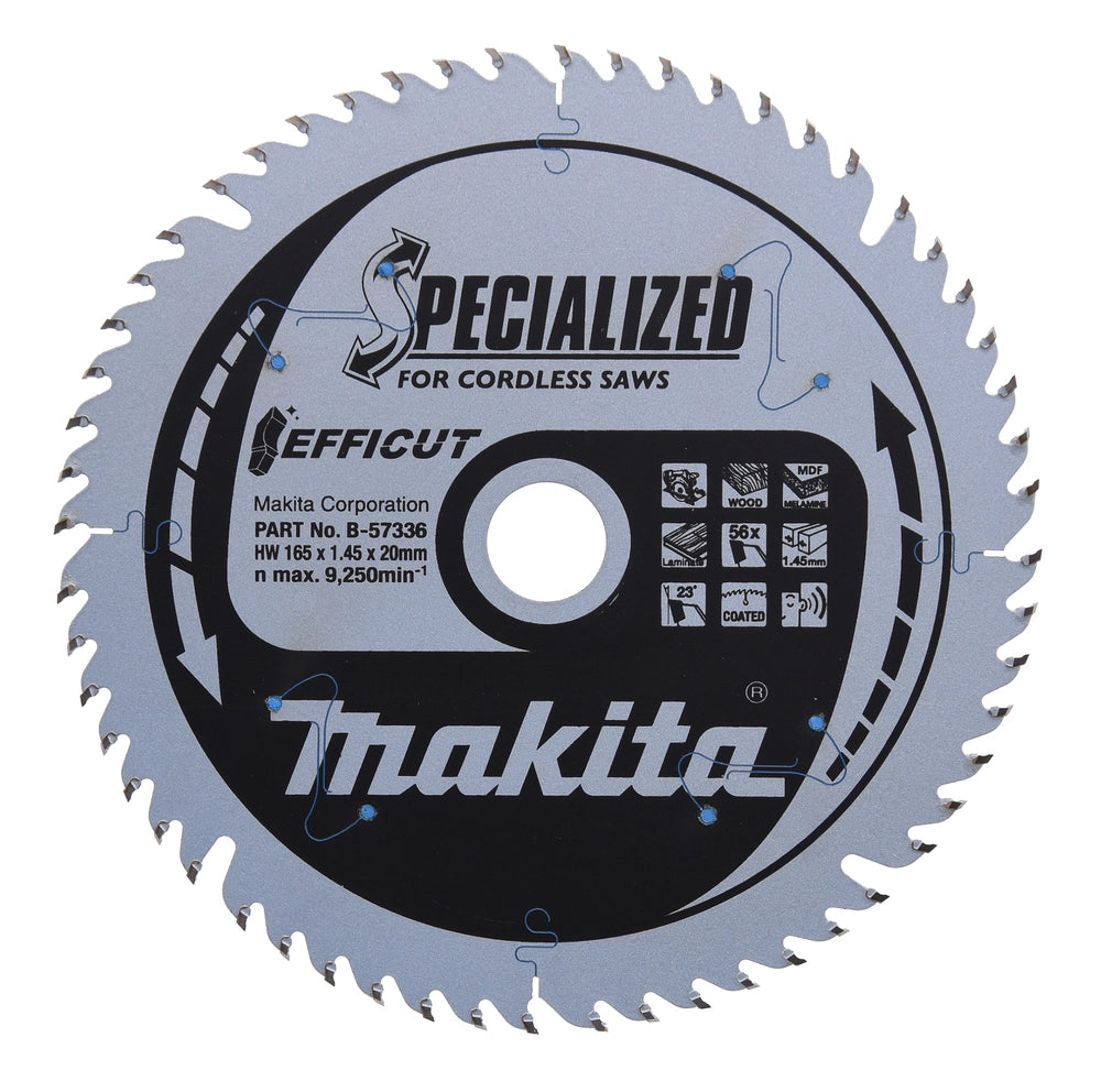 Lama Circolare Makita EFFICUT B-57336 165 x 20 mm 56 Denti per Legno, MDF e Laminato