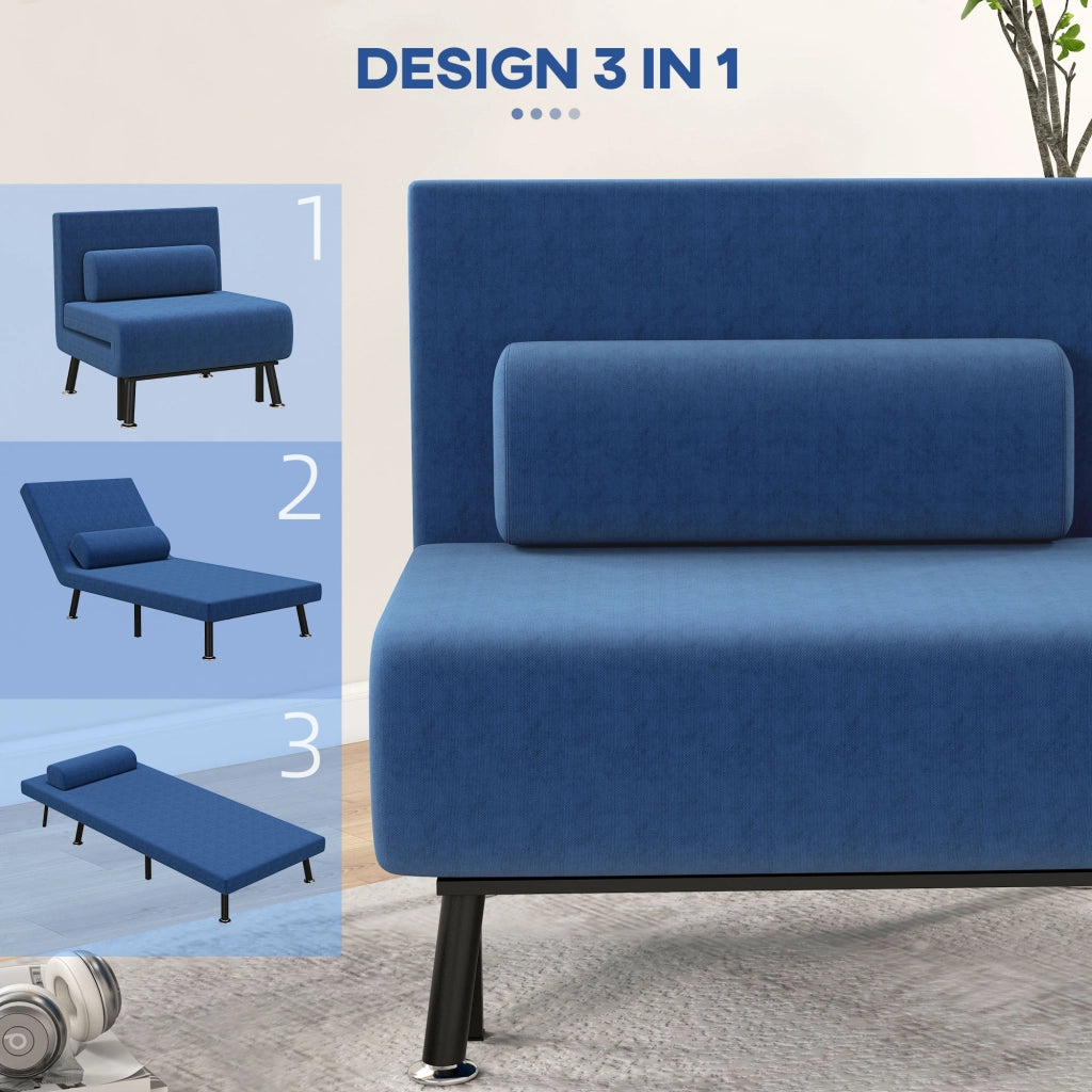 Poltrona Letto ¨C Minimal ¨C Tessuto Effetto Lino, Blu Scuro, 75x70x75 cm