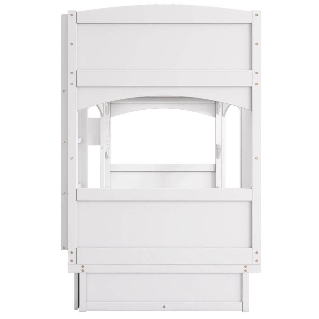 Letto a castello 90x200 cm con cassetti, scala, scrivania integrata in legno massello bianco