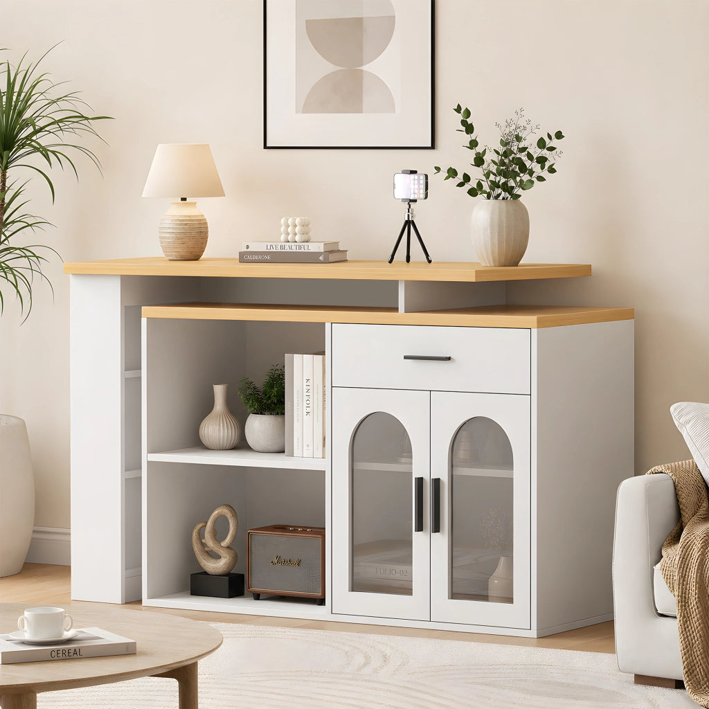 Isola da cucina con piano girevole a 360° cassetto e ripiani regolabili in MDF bianca per sala da pranzo