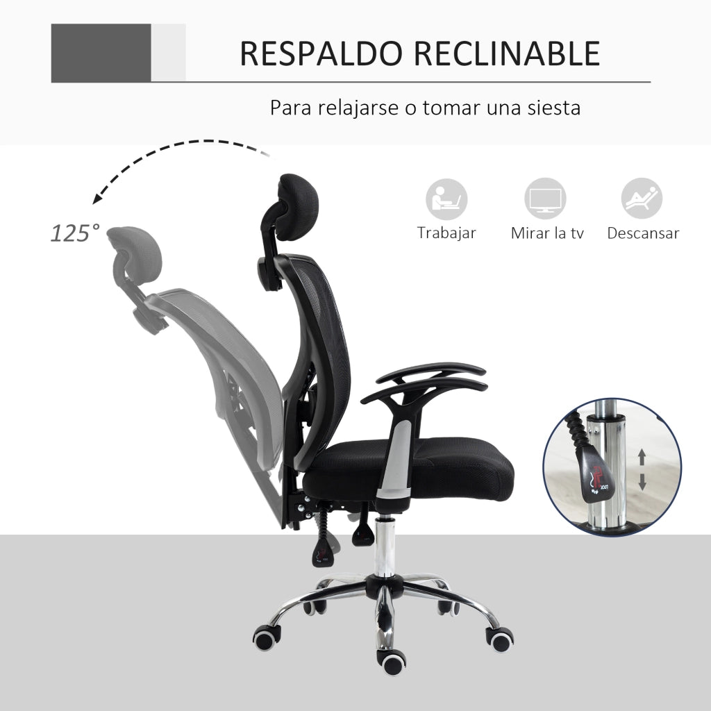 Sedia da ufficio girevole ¨C Xylo ¨C Schienale reclinabile, altezza regolabile, poggiatesta, supporto lombare, tessuto mesh nero