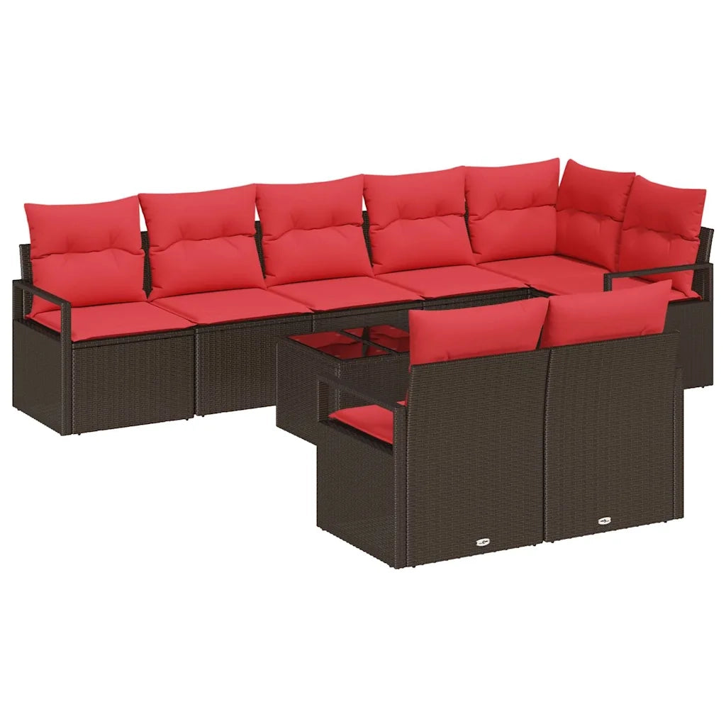 Set Divano da Giardino 9 pcs Marrone e Rosso polyrattan 3355113