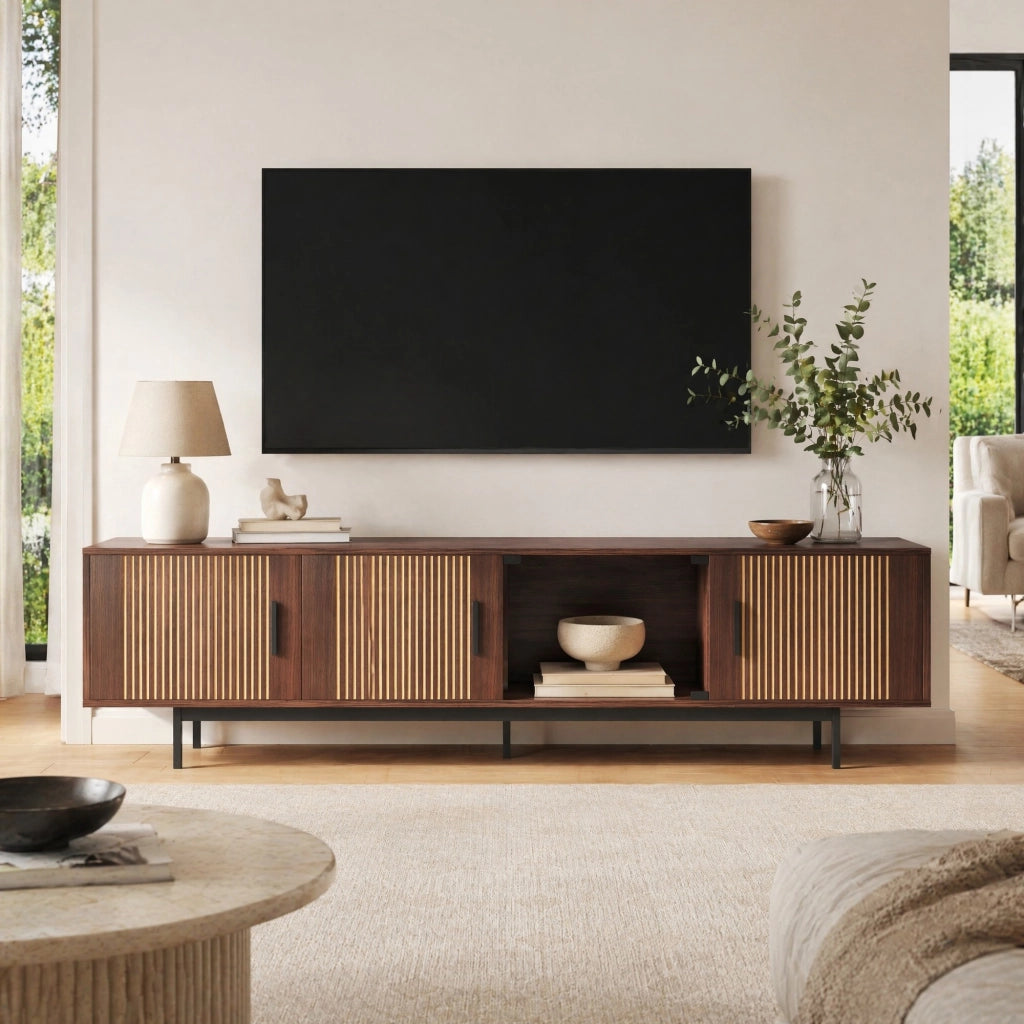 MOBILE TV 200x35x53 cm con LED Bluetooth MDF Nero e Noce